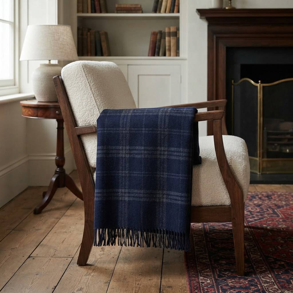 Throw "Oxford Plaid" (Deep Navy / Check)